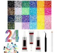 Colorful Kit with Glue: 3mm Rhinestones with Glue and Pen, Colorful Kits for DIY Crafts, Clothing Shoes Nail Book Diamond Art (24 Squares)