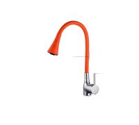 Colorful Kitchen Faucet with Universal Hose Dual-Function Spray Silicone Rubber Tube Hot & Cold Water Ideal for Kitchen Sink - Vibrant Orange Finish