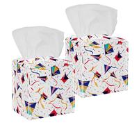 Colorful Kites Pattern Tissue Box Cover, 2 Pack PU Leather Square Facial Tissue Dispenser Box holder for Home Office Car