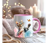 Colorful Kitten Coffee Mug Fun Cat Lover Tea Cup Gift for Mum & Dad (Pink)