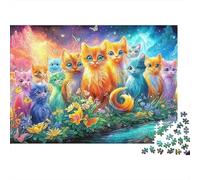 Colorful Kittens Gather in A Vibrant, Flowery Landscape 1000 Piece Jigsaw Puzzle Cute Cat Recycled Cardboard, Great Gift for All Ages 70x50cm/1000pcs