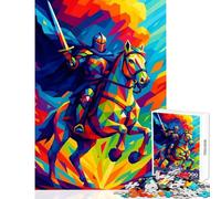 Colorful Knight on Horseback Digital Art for Adults 1000 Piece Puzzle Train Logical Thinking And Problem-solving Relaxing Stress Free Enjoyment (38x26cm)