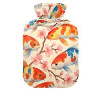 Colorful Koi Fish Cherry Blossom Hot Water Bottle with Soft Cover Hot Water Bag for Neck and Shoulder Pain Relief Medium