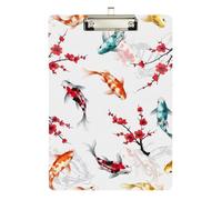 Colorful Koi Fish Red Flowers Clipboard Acrylic Decorative Clipboards Cute Decorative Letter Size Clipboards with Low Profile Metal Clip for Teacher Student Lawyer Nurse