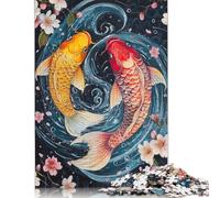 Colorful Koi Fish Wooden Jigsaw Puzzle for Adults Fun 500 Pieces Home Decoration Education Game Toy Intellectual Game Stress Relief Toy Premium & Durable 500pcs (52x38cm)