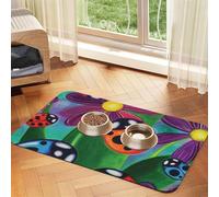 Colorful Ladybird Print Pet Feeding Mat For Dogs & Cats Absorbent Waterproof Dog Food Mat Non-Slip Pet Bowl Placemat Quick Dry Floor Protector Leather Tablecloth