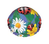Colorful Ladybird Print Premium Double Layer Shower Cap For Women With Reusable Shower Cap For Hair - Waterproof Plastic Cap - Shower Caps For Long, Short And Curly Hairs