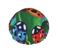 Colorful Ladybird Printed Double-Layer Shower Cap, Reusable Shower Cap, Suitable For Various Hair Lengths
