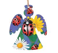 (Colorful Ladybird) Wooden Christmas Ornaments Set Angel Shape Holiday Hanging Decorations for Xmas Tree Gift Wrapping, 6 PCS