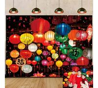 Colorful Lanterns Chinese New Year Photography Background Vietnam Lunar New Year Spring Festival Eve Backdrop Chinese Style Party Decor Holiday Family Portrait Photo Studio Props (8x6FT)