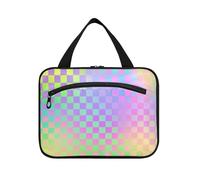 Colorful Laser Design Squares Hanging Bag for Women Travel with Hook, Designer Accessories Skin Care Bag for mom Bathroom estuches para maquillaje L