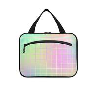 Colorful Laser Design Stripes hanging large toiletry bags for women with hook, designer necessities toiletry kit for travel accessories for women vacation estuche de maquillaje para mujer L, Colorful