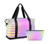 Colorful Laser Design Stripes Overnight Travel Duffel Bag Sports Gym Tote Bag with Toiletry Bag for Workout Large Capacity, Colorful laser design stripes, One Size