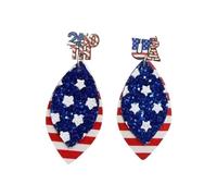 Colorful Layered 250th Anniversary Independence Day Leather Dangle Earrings Shiny Multilayer Leather American Flag 4th of July Patriotic Earrings for Women USA 250th Anniversary Party Jewelry, Leather