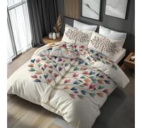 Colorful Leaf Double Bed Duvet Cover Set 3 Piece with 2 Pillowcases, Tree of Life Patterned Bedroom Decor Bedding, Soft Microfibre Quilt Cover with Zip PO-23