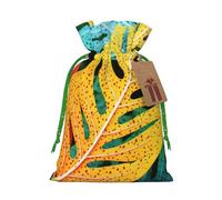 Colorful Leaf Printed Christmas Drawstring Bags,S | Reusable Xmas Gift Storage Bags, Green Christmas Ribbon