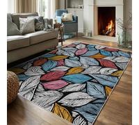 Colorful Leaf Rugs for Bedroom 240 x 240, Home Living Room Decor, Modern Abstract Pattern Soft Washable Area Rug, Non Slip Square Carpet DS280