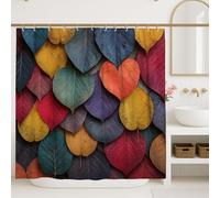 Colorful Leaf Shower Curtain, Autumn Inspired Multicolor Nature Bathroom Decor, Modern Rustic Waterproof Fabric Shower Curtain with Hooks 72x72 Inch
