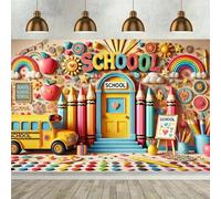 Colorful Learning World Background Banner - Polyester a vibrant school-themed design with rainbow and pencil patterns 440x300CM