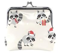 Colorful Leather Coin Purse for Women Girls Kiss Lock Cute Grey Raccoon Christmas Small Change Purse, Cute Grey Raccoon Christmas, OneSize