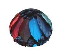Colorful leaves and petals Double layer waterproof shower cap, suitable for various sizes, reusable, protecting the scalp