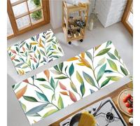 Colorful Leaves Kitchen Rugs and Mats Carpet Standing Mats Washable 2 Pieces Microfiber Non-Slip Yellow-Green Rug Set for Kitchen Floor Front of Sink, Hallway,40x60+40x120cm,Simple And Abstract