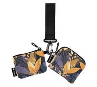 Colorful Leaves Pattern Print Art Dual Coin Purse Credit Card Holder Wallet Slim Detachable Business Card Holder with Wristle Strap for Work Travel 2 Pcs, colorful leaves Pattern print art, One Size,