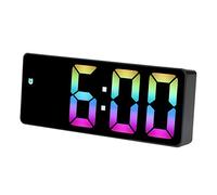 Colorful LED Digital Alarm Clock Large LED Screen Electronic Alarm Clock for Bedside Bedroom Elegant Modern Style Design Night Mode DC Socket ABS Black 16x6x2.6cm C Style