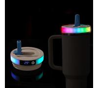 Colorful LED Flip Straw Tumbler Lid for Stanley Quencher H2.0/ProTour 40oz Tumbler, Cup Cover Top Replacement Accessories Parts with 12 Flash Light Mode & Temperature Sensor Display(Blue)