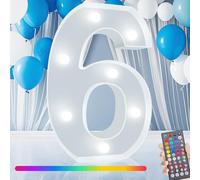 Colorful LED Marquee Number Lights with Remote, RGB Light Up Numbers, Color Changing Battery Powered Number Lights for 10th 50th Birthday Decor Gift for Wedding Party Christmas, LED Number 6