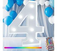 Colorful LED Marquee Number Lights with Remote, RGB Light Up Numbers, Color Changing Battery Powered Number Lights for 10th 50th Birthday Decor Gift for Wedding Party Christmas, LED Number 4