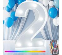 Colorful LED Marquee Number Lights with Remote, RGB Light Up Numbers, Color Changing Battery Powered Number Lights for 10th 50th Birthday Decor Gift for Wedding Party Christmas, LED Number 2