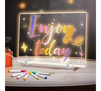 Colorful LED Note Board, 6-Color Neon Glow Memo Board with 7 Pens Transparent Acrylic Drawing Board for Creative Messages(20 * 30CM)