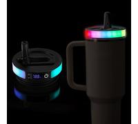 Colorful LED Straw Tumbler Lid, Cup Lids with 12 Light Mode & Temperature Display Compatible with Stanley Quencher ProTour 40oz Tumbler for Personalized Cup Top Parts Replacement (Fahrenheit Style)