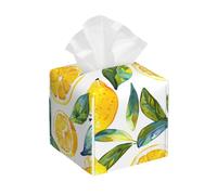 Colorful Lemon Tissue Box Holder, Summer Fruit Square Tissue Box Cover Leather Paper Napkin Dispenser Cube for Living Room Office Car Bathroom Décor
