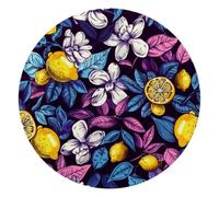 Colorful Lemons Flowers and Branch Pattern Round Mouse Pad, Mousepad with Non-Slip Rubber Base, Computer Gaming Pads for Wireless Mouse, Easy Gliding