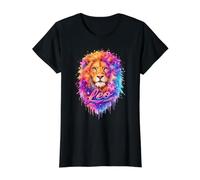 Colorful Leo Lion Zodiac Splash Art Value Graphic T-Shirt, Women, Black, S