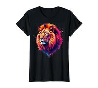 Colorful Leo Lion Zodiac Splash Art Value Graphic T-Shirt, Women, Black, XL