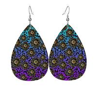 Colorful Leopard Black Gold Rose Faux Leather Lightweight Teardrop Dangle Earrings For Women