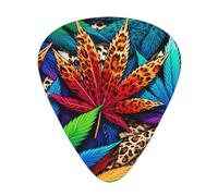 Colorful-Leopard-Cannabis-Leaf 12 Pack Guitar Picks With 3 Thicknesses And Storage Box, Abs Plectrums For Electric Bass Guitar Players