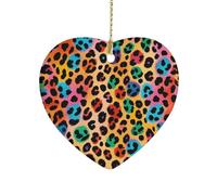 Colorful Leopard Ceramic Christmas Star Ornament 3 Inch Porcelain Heart Shaped Hanging Pendant for Xmas Tree Holiday Festival Ornaments for Home Party Decoration Gift