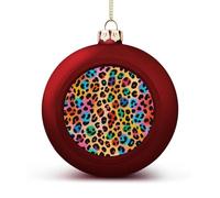 Colorful Leopard Christmas Tree Ornaments 1.6 Inch Shatterproof Pc Plastic Balls with Lanyard Baubles Hanging Christmas Ball Ornaments for Xmas Tree Holiday Party Wedding Home Decorations-red
