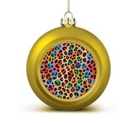 Colorful Leopard Christmas Tree Ornaments 1.6 Inch Shatterproof Pc Plastic Balls with Lanyard Baubles Hanging Christmas Ball Ornaments for Xmas Tree Holiday Party Wedding Home Decorations-Golden