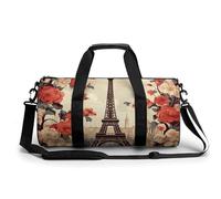 Colorful Leopard Gym Bag Small Travel Duffle Bag with Compartment Carry On Weekender Bag for Women Men, Paris Vintage Floral, 17.7in/9in/9in