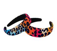 Colorful Leopard Head Bands Hoops, Velvet Thick Padded Hairband Hoops, Wide Hairbands for Women Girls for Hair, No Slip Headbands, Set of 2
