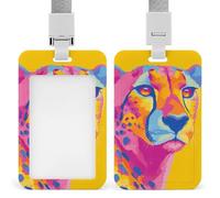Colorful Leopard on Yellow Animal ID Badge Holder Retractable Clip Card Holder Card Protector Name Badge Name Tag for Work Office Doctor Nurse