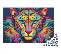 Colorful Leopard Portrait 1000 Piece Rainbow Big Cat Cardboard Jigsaw Puzzle for Adults 14+ Senior Centre Activity Classroom Puzzle Social Icebreaker Stress Relief 70x50cm/1000pcs