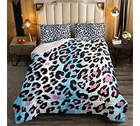 Colorful Leopard Print Coverless Duvet Double Size,Cheetah Bedding Set Fashion Duvet Set for Kids Youth Girls Boys Man,Animal Theme Quilted Duvet Dorm Room Decoration,Soft Warm, Microfiber Soft
