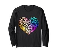 Colorful Leopard Print Heart Long Sleeve T-Shirt