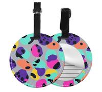 Colorful Leopard Print Round Luggage Tag 4PCS Dots PU Leather Travel Bag Tag ID Labels Name Card Holder wtih Buckle for Luggage Suitcase Backpacks